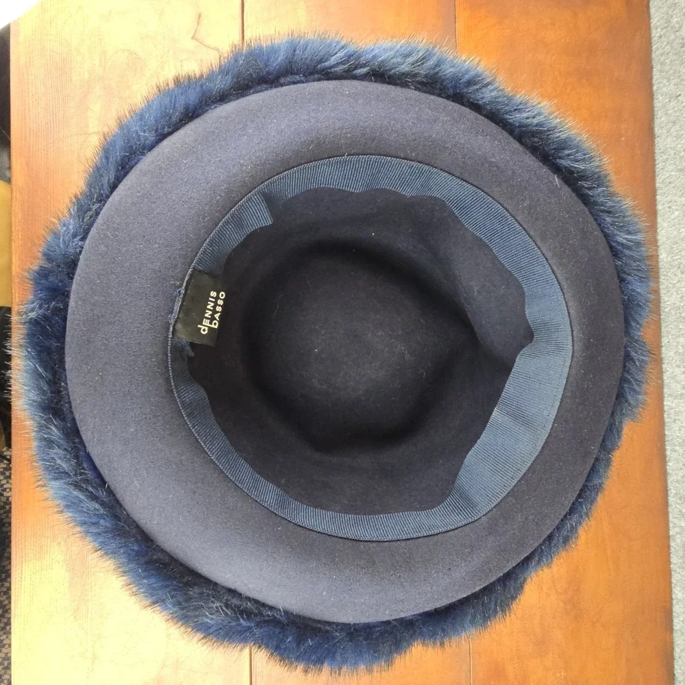 Dennis Basso‎ Navy Faux Fur Brim Hat 21